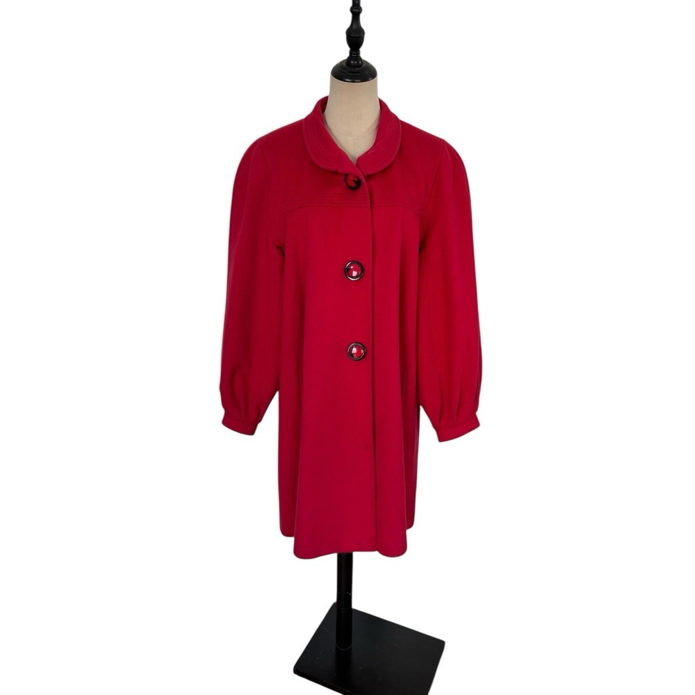 Vtg Ashley Scott Red Princess Coat Wool Blend‎ Puff Sleeve Swing Retro Formal